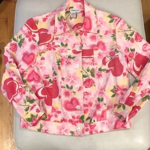 Coldwater Creek red heart/pink jean jacket
